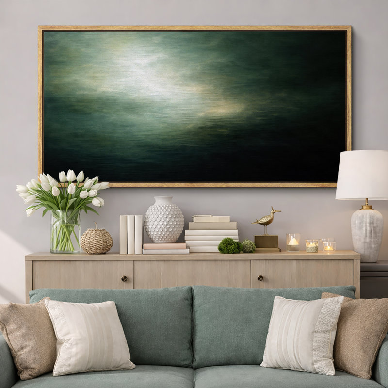 Œuvre abstraite vert foncé dégradé, photos de salon moderne, impression sur toile encadrée, H 30 po x l 60 po x P 1,5 po