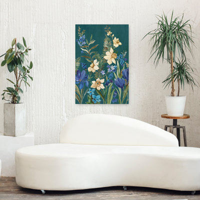 «Blossoms Against Teal Sky II», art mural contemporain abstrait