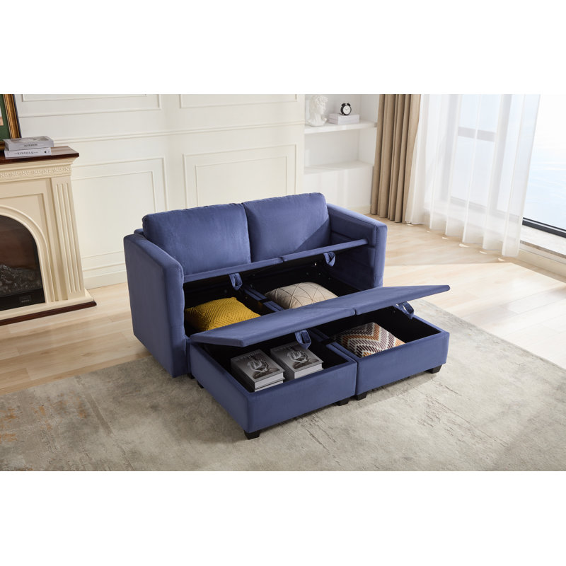 Causeuse modulaire avec repose-pieds double Calkins, Bleu