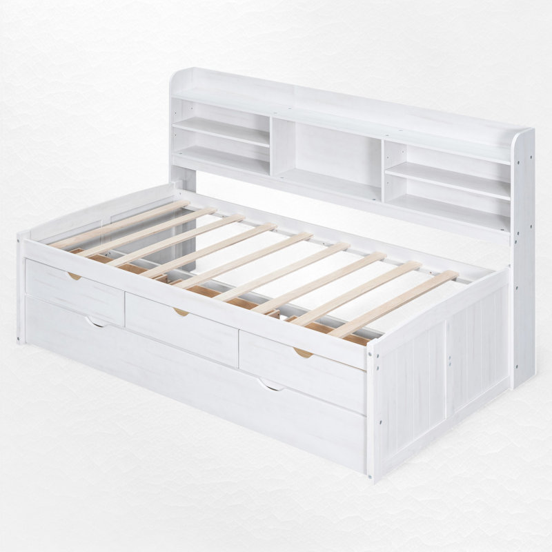 Storage Bed With Trundle, Twin, White Wash