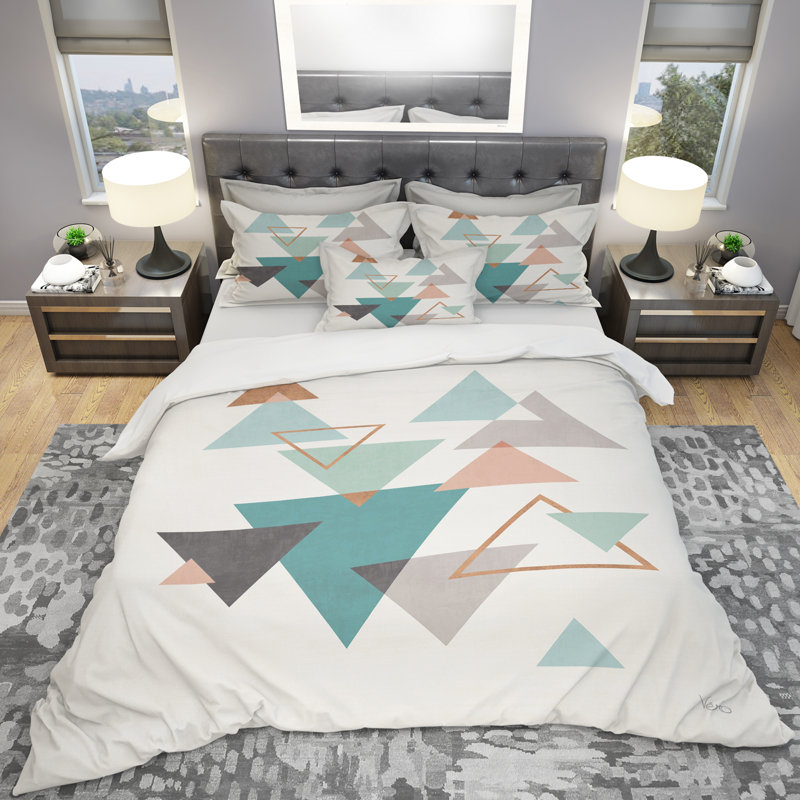 Ensemble de housse de couette à motif géométrique hexagonales v, Housse simple + 1 taie décorative