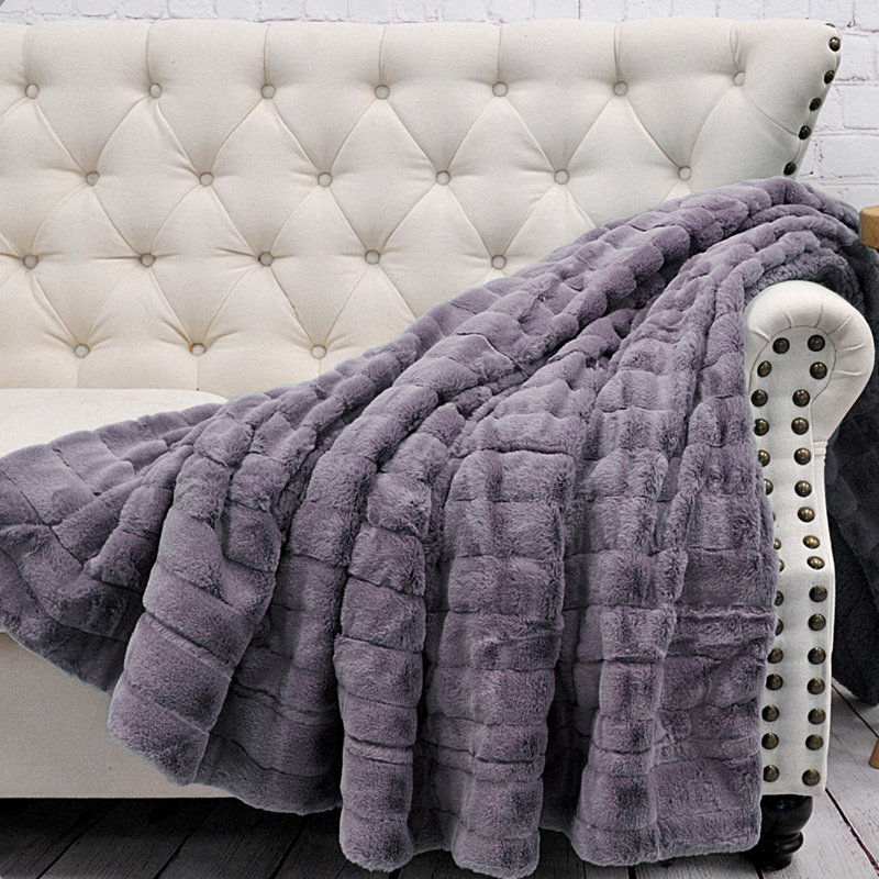 Knitted Throw Blanket, 152.4cm W x 203.2cm L, Black Plum