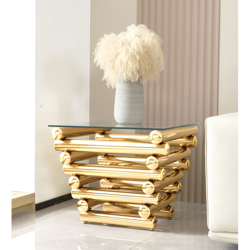 Ophrise Glass Top End Table, Gold