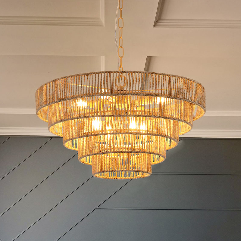 Lustre moderne 20 po en corde de chanvre tissée 20 po, luminaire suspendu de style bohème, luminaire suspendu élégant