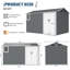 Remise de rangement en métal 8 pi x 12 pi avec plancher et porte à double charnière - évents de construction stable gris foncé