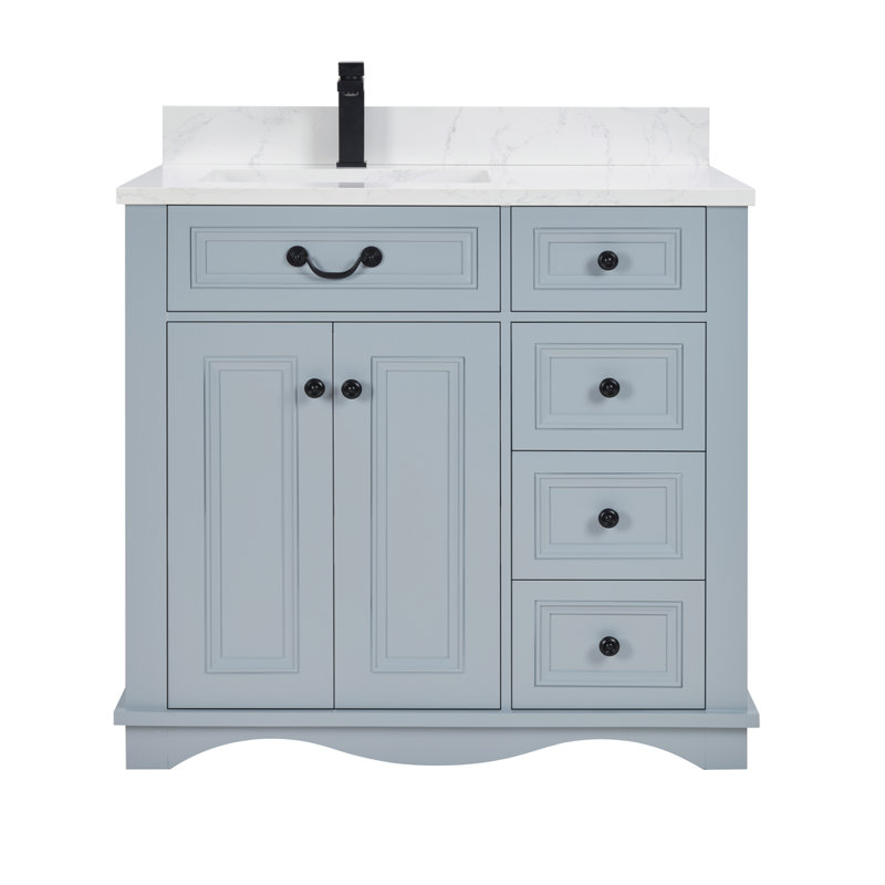 36" Solid Wood Sink Vanity  With 1' Artificial Stone Top, Cadet