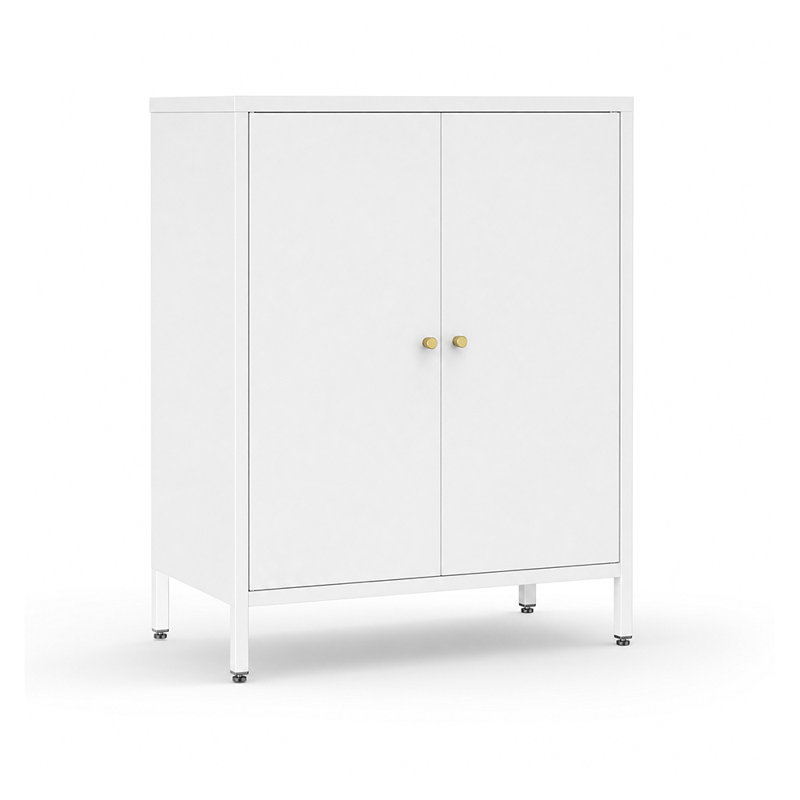 Armoire de rangement moderne en métal, tablette réglable, portes doubles magnétiques, hauteur de comptoir de 77 cm (30,3 po), meuble autoportant pour salle de bain, garde-manger et entrée