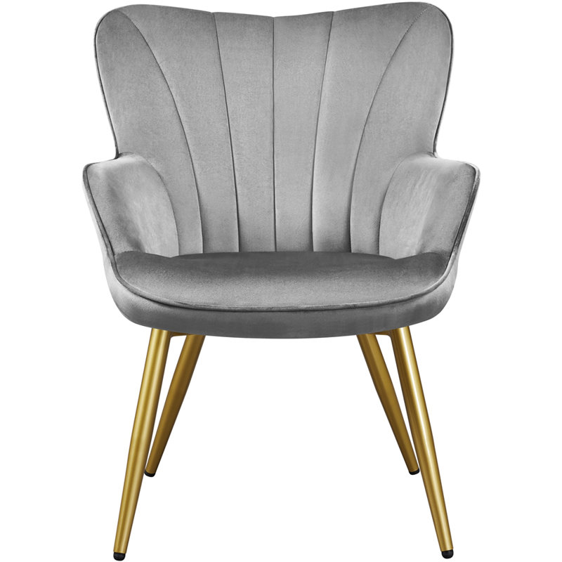 Fauteuil de 25 po Bakhyt, Velours gris clair, Doré