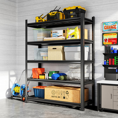 Étagère réglable en métal noir à cinq couches Garage, H 71,2 po x L 45,83 po, P 24,19 po, capacité de 2 500 lb, finition rouille réglable, noir, H l 45,83 po, assemblage simple avec articles fournis seulement