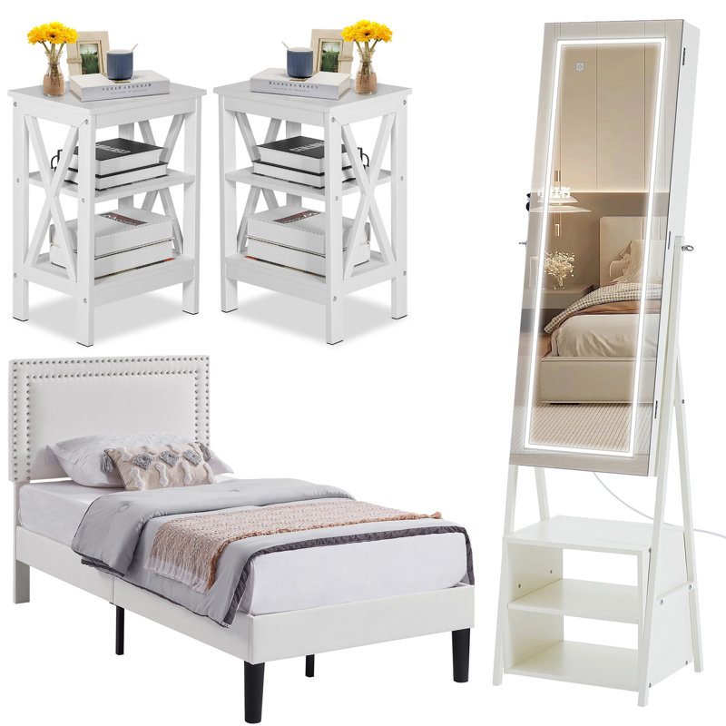 Ensemble de chambre avec lit plateforme 4 pièces Hiebo, Grand