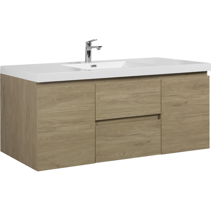 Meuble-lavabo mural 60 po, Chêne naturel / blanc