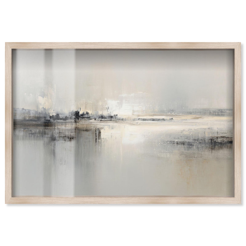 Décoration murale neutre Misty Horizon Shadowbox par Art Remedy, cadre blond, 45 x 30, H 31 po x l 46 po, Cadre blond