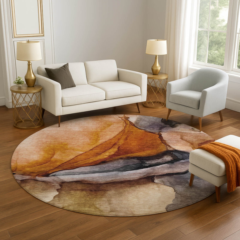Premium Machine Washable Lonon AMF1937 Abstract Rug, Round 8'