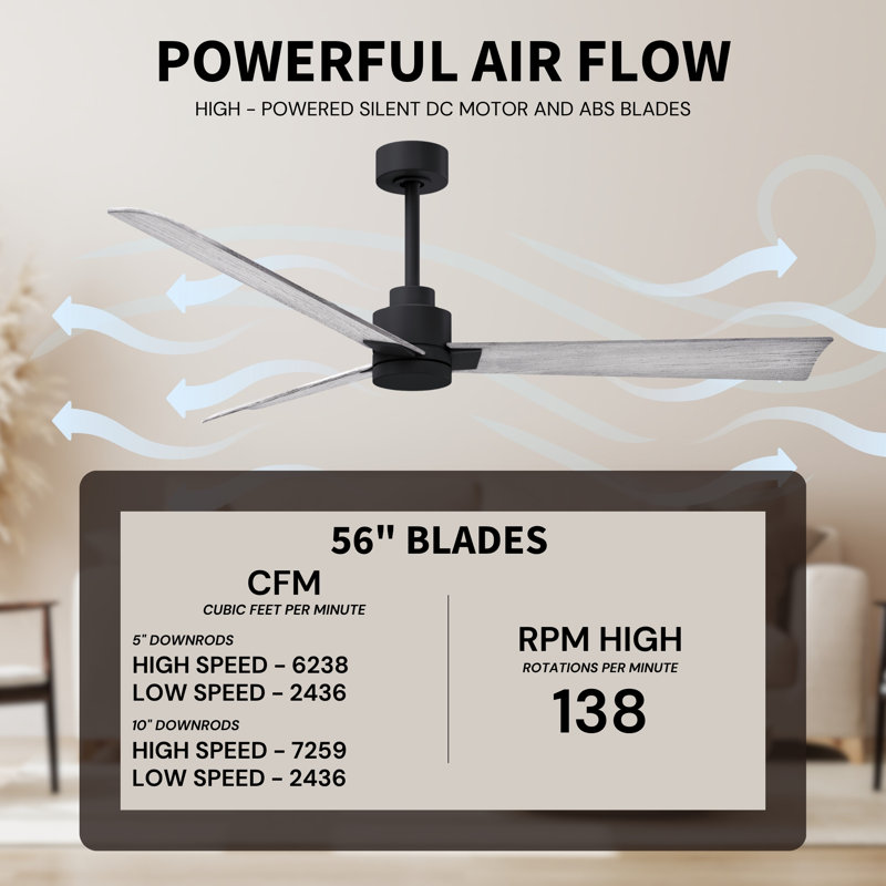 Alessandra Outdoor Downrod Ceiling Fan, Matte Black, Barn Wood Tone