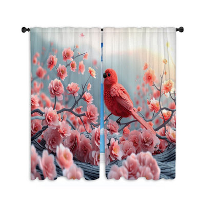 Rideaux d'oiseaux et de fleurs sauvages - 2 panneaux