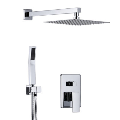 2 jets 10 po Système de douche mural avec pomme de douche carrée et douche à main avec soupape brute de 1,8 GPM incluse
