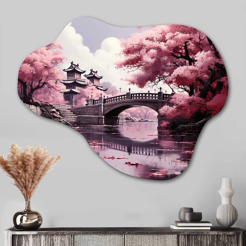 «Japon Art Cherry Blossom», art mural asymétrique en métal, impression sur métal Global Cloud, H 27 po x l 35 po x P 1 po