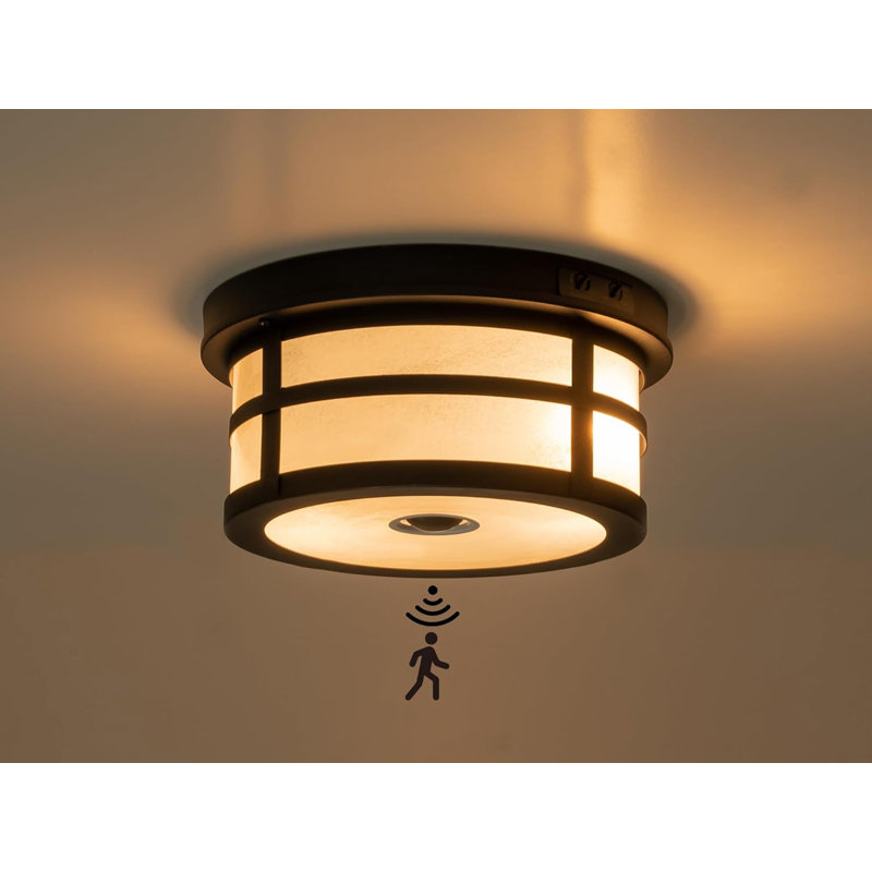 3-Mode Motion Sensor Outdoor Ceiling Light – Frosted Glass Flush Mount Porch Light with Adjustable Timer