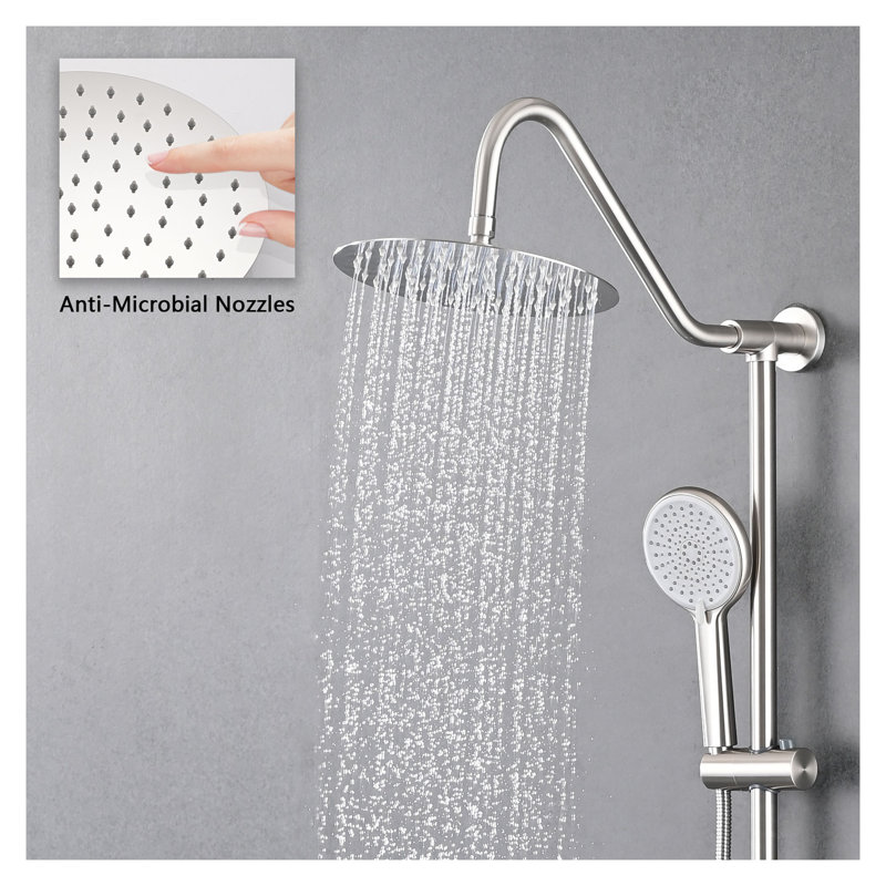 10-inch Rainfall Shower Head with Handheld, Brushed Nickel Shower System with Adjustable Slide Bar and 3-Function Spray Settings