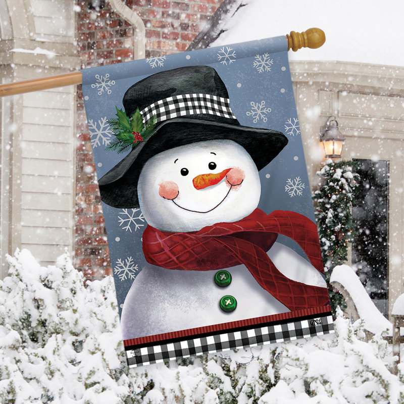 Drapeau souriant de maison de bonhomme de neige, Noël blanc/noir 1