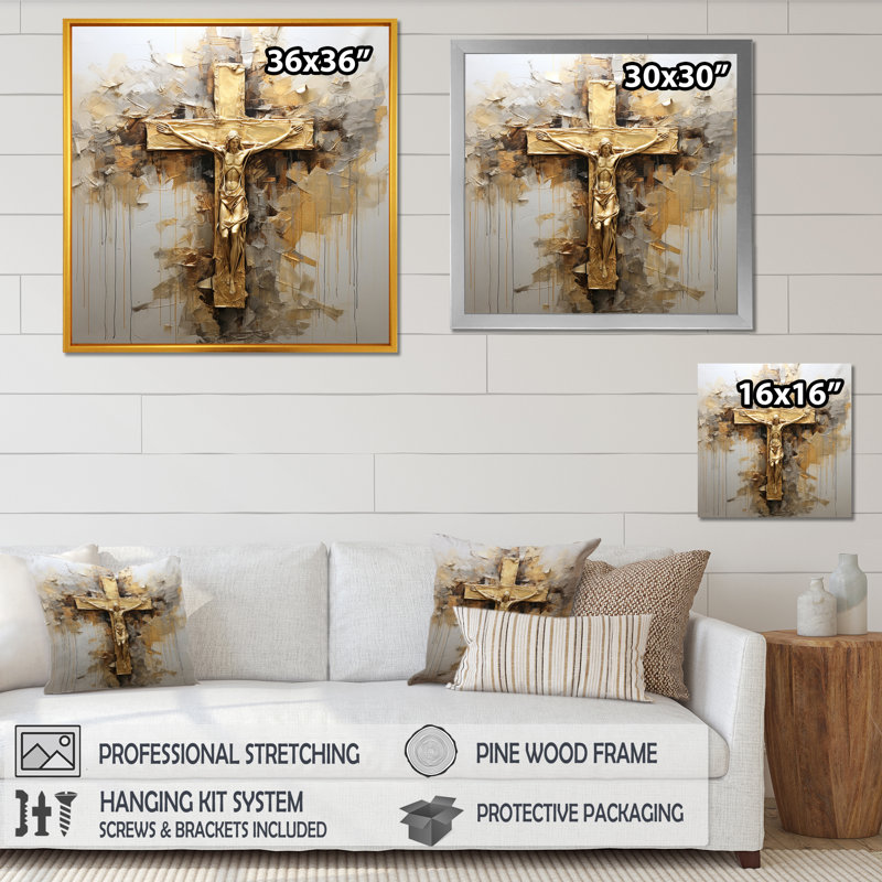 Décoration murale Minimalisme, Jésus, croix I, H 16 po x l 16 po x P 1 po, Toile tendue