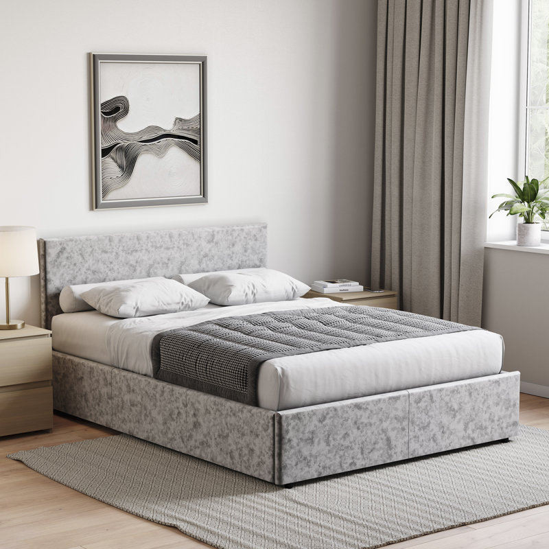 Enya Upholstered Ottoman Bed, UKFR Certified, Silver, Double (4'7)