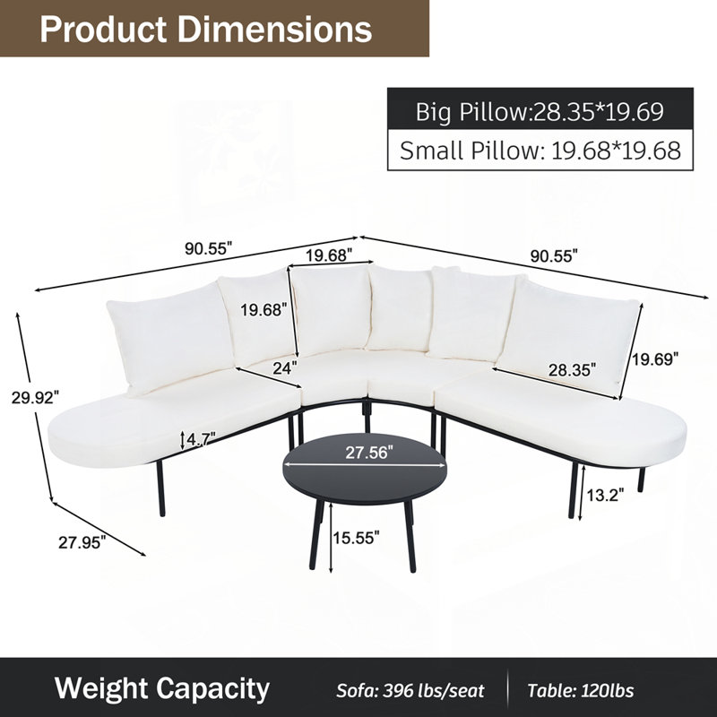 Ensemble de canapé d'extérieur demi-lune avec table basse pour des réunions relaxantes, Beige