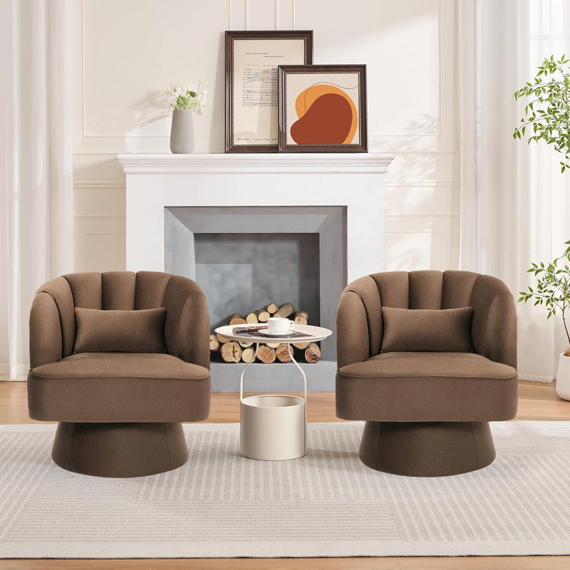 Upholstered Swivel Accent Chair, Tan Velvet