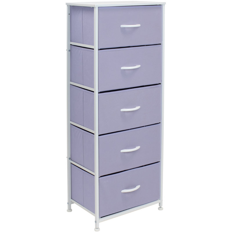 Sorbus Narrow 5 Drawers Nightstand with Steel Frame, Wood Top, & Fabric Bins, Pastel