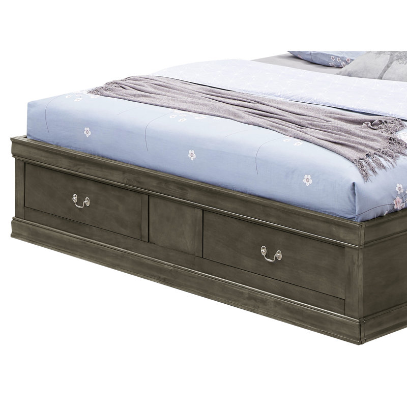Grand lit traditionnel gris avec rangement - H 49 po x l 67 po x P 87 po pour un espace de vie propre et optimisé