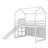 Wood House Loft Bed With Slide, Storage Shelves And Light, Climbing Ramp-1027695982