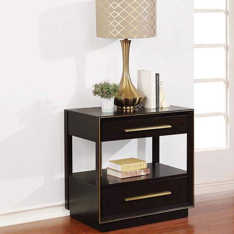 2-Drawer Nightstand, Brown/Gold