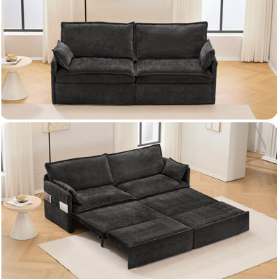 Canapé-lit escamotable de 73,6 pouces, canapé-lit en tissu chenille 3-en-1, rangement latéral et chaise de chargement USB / C-TYPE pour salon, chambre à coucher, appartement