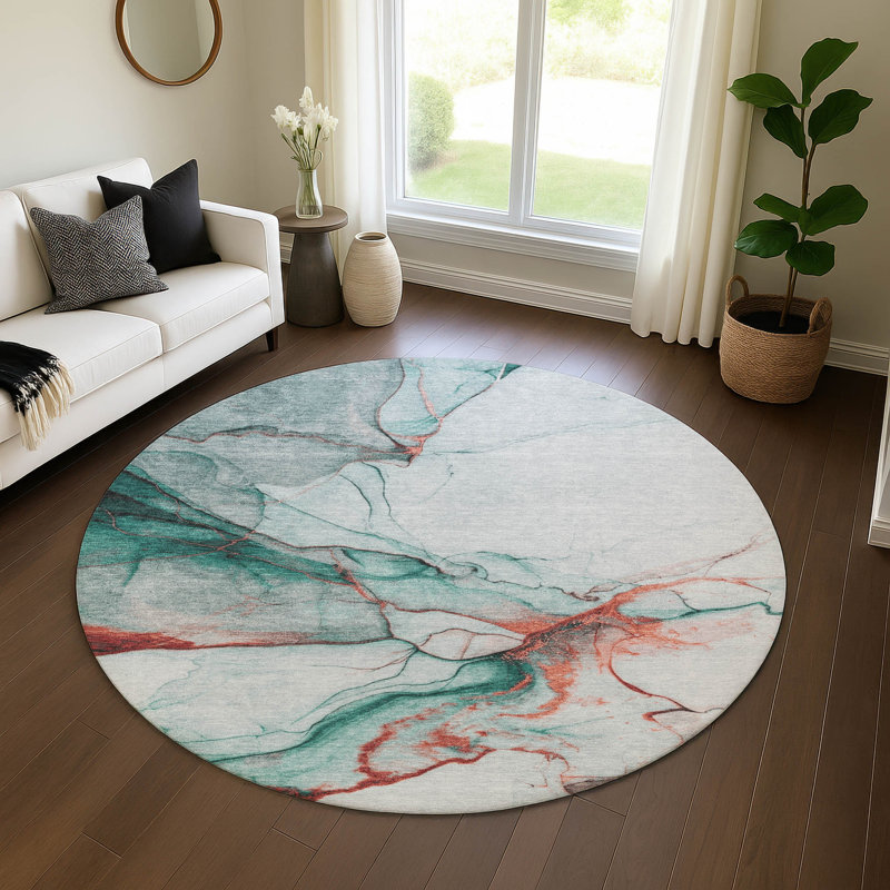 Tapis abstrait lavable à la machine de qualité supérieure AMF1690 Mehara, Rond 8 pi