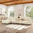 Beige White 4-Seater Modular L-Shaped Sectional Couch - Chenille Deep Seat Sofa with Flared Arms, Removable Ruffled Skirts, Spindle Legs & Detachable Movable Ottoman, Classic Style-508544063-508544057-508544052