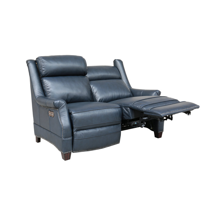 Causeuse inclinable en cuir à accoudoirs roulés 59,5 po Vivia, Bleu Shoreham