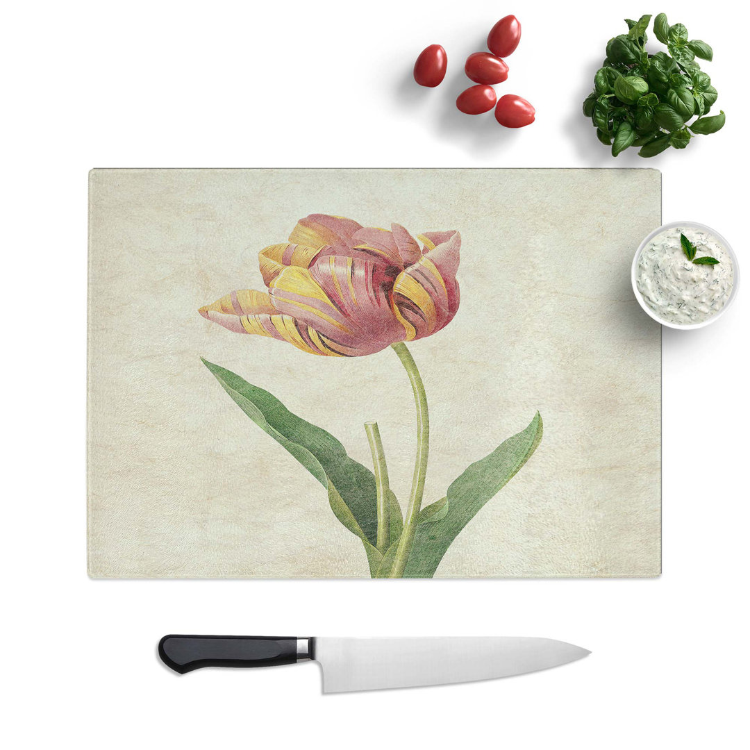 Tempered Glass Tulip by Pierre-Joseph Redoute Chopping Board