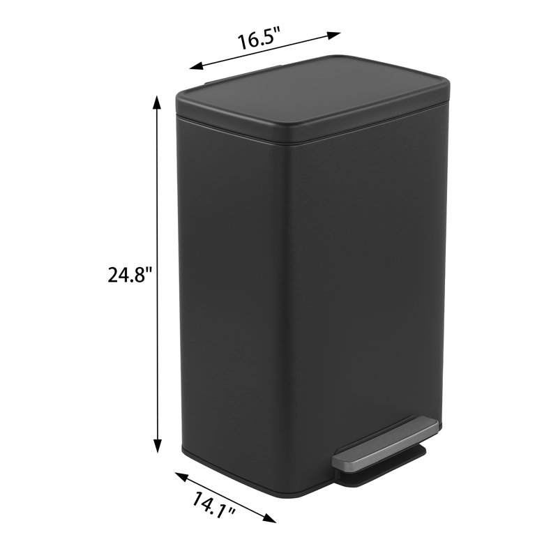 Innovaze 13 Gal./50 Liter Rectangular  Stainless-Steel-Made  Matt White Step-on Trash Can for Kitchen, Black