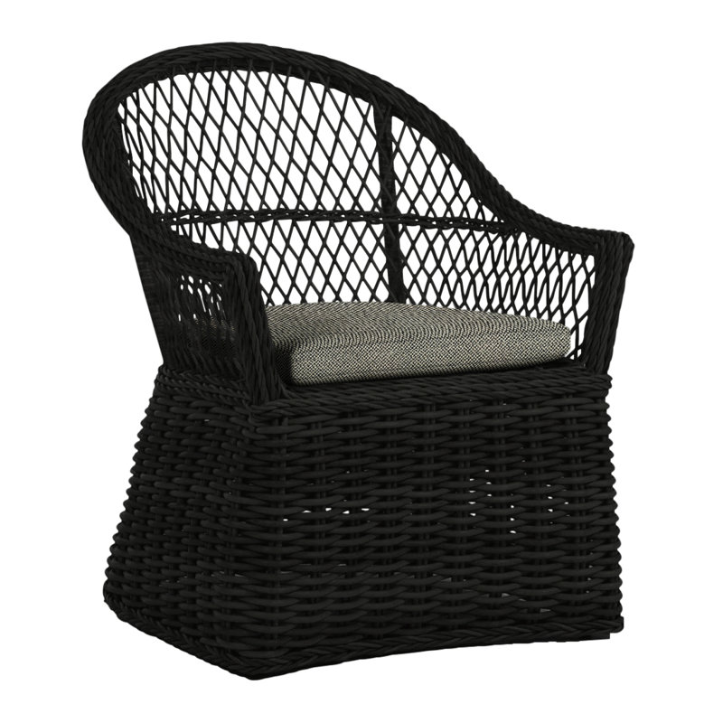 Fauteuil d'extérieur en résine tressée Soho N-Dura, Noir, InsideOut® Rollo ‑ lin argent, Welt