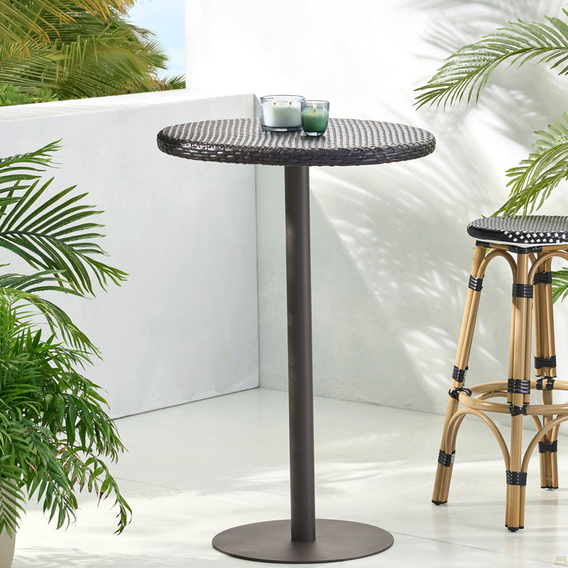 Table de bar d'extérieur ronde en rotin de PE de 26 po