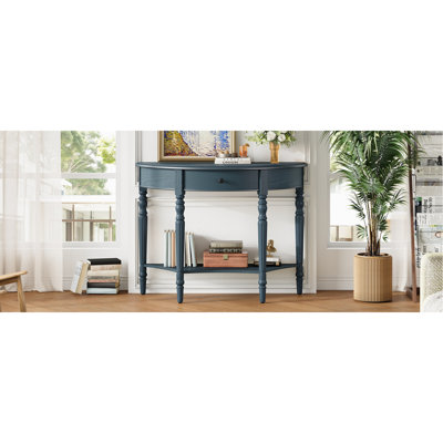 Console Trexm Farmhouse en demi-lune avec tiroir et tablette rustique