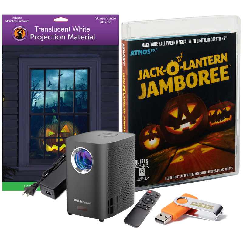 USB Projector Kit - AtmosFX Jack-O-Lantern Jamboree USB + Projector + Large White Screen
