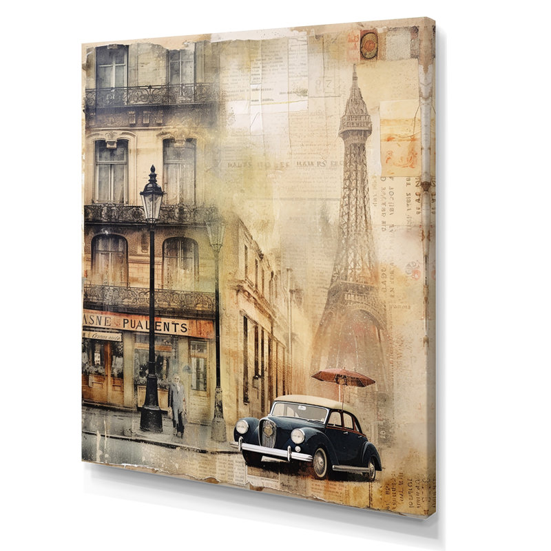Paris Chronicles, collage rétro sur toile, Toile tendue, H 44 po x l 34 po x P 1,5 po