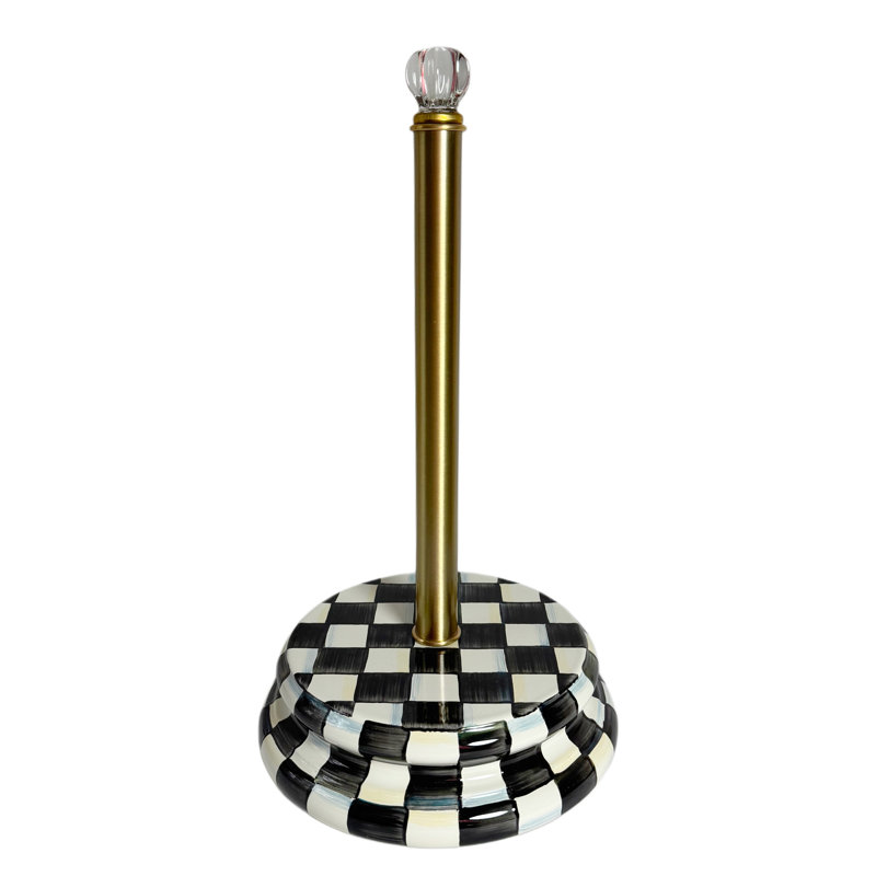Violet Check Paper Towel Holder, White/Black/Gold