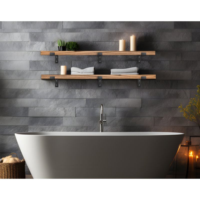 Emerald Lee 2 Piece Oak Bracket Shelf, 2"H x 64"W x 4.5"D