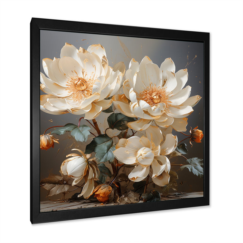 Lotus doré sur fond de tranquillité sur toile, Cadre simple noir, H 24 po x l 24 po x P 1 po