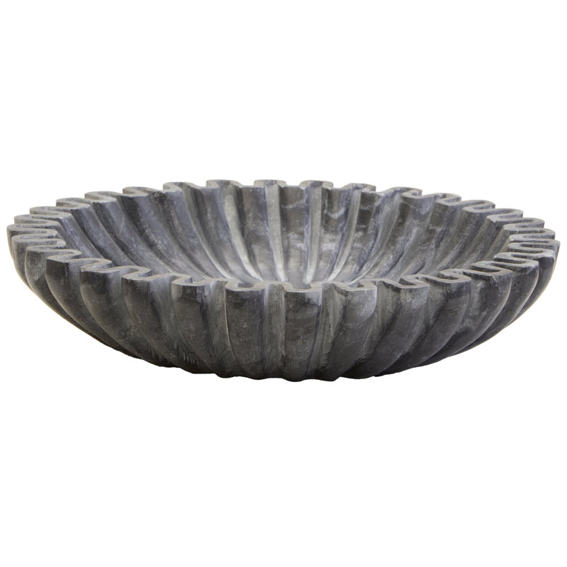 Demecia Small Fluted Marble Bowl, 5cm H x 25.4cm W x 25.4cm D, Dark Grey