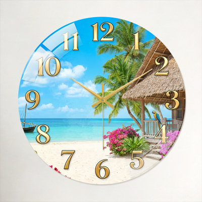 "Tropical Beach", horloge murale en verre