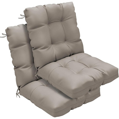 Outdoor Chair Cushions Set Of 2, Patio Cushion For Dining/rocking Chairs, High Back Soft Seat Pad With Ties, Indoor Outside Use, Fade-resistant & Waterproof, Beige