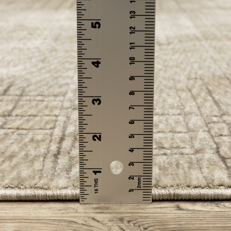 Edner Industrial Distressed Lines Beige/ Brown Area Rug, Rectangle 9'10" x 12'11"